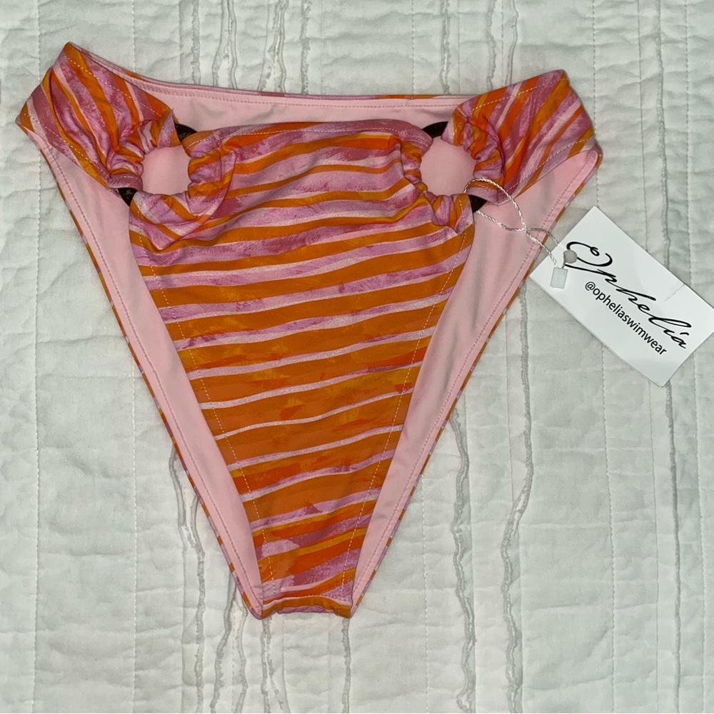 NWT!! Aro Swim bikini bottoms pink orange print women small sexy high cut